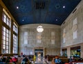 Interior view of waiting passengers in the Art Deco and Neo-Classical styled Newark Penn